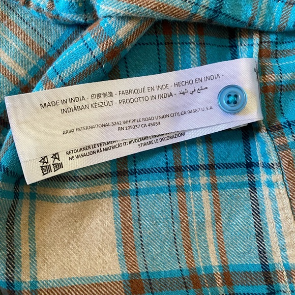 Ariat Turquoise and Beige Checkered Shirt - Picture 8 of 12